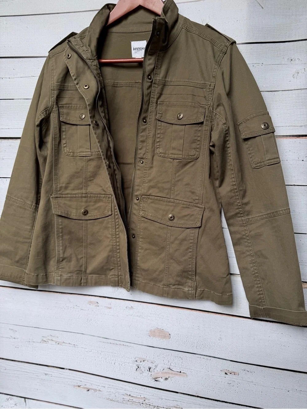 Kensie Olive Green Cotton Canvas Military Utility Field Jacket- Medium - Picture 3 of 5